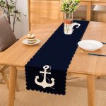 Lacivert Zeminli Çapa Desenli Dijital Baskılı Modern Runner Realhomes