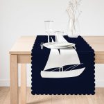 - Runner-7201-1 - Realhomes Lacivert Zeminli Yelken Desenli Dijital Baskılı Modern Runner Realhomes