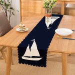 - Runner-7201 - Realhomes Lacivert Zeminli Yelken Desenli Dijital Baskılı Modern Runner Realhomes