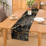 Siyah Zeminde Gold Renkli Çizim Desenli Dijital Baskılı Modern Runner Realhomes