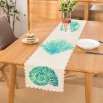 - Runner-7228 - Realhomes Beyaz Zeminde Yeşil Renkli Su Yosunu Desenli Dijital Baskılı Modern Runner Realhomes