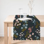 - Runner-7252-1 - Realhomes Siyah Zemin Üzerinde Rengarenk Çiçek Desenli Dijital Baskılı Modern Runner Realhomes