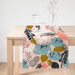 - Runner-7253-1 - Realhomes Pudra Zemin Üzerinde Onedraw Çizimli Yaprak Desenli Dijital Baskılı Modern Runner Realhomes