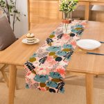 - Runner-7253 - Realhomes Pudra Zemin Üzerinde Onedraw Çizimli Yaprak Desenli Dijital Baskılı Modern Runner Realhomes