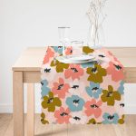 - Runner-7262-1 - Realhomes Pudra Zeminde Onedraw Çizimli Rengarenk Çiçek Desenli Dijital Baskılı Modern Runner Realhomes