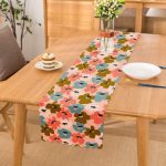 - Runner-7262 - Realhomes Pudra Zeminde Onedraw Çizimli Rengarenk Çiçek Desenli Dijital Baskılı Modern Runner Realhomes