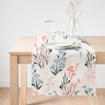 Beyaz Zeminde Rengarenk Çiçek Desenli Dijital Baskılı Modern Runner Realhomes