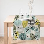 - Runner-7287-1 - Realhomes Beyaz Zemin Üzerinde Yaprak Desenli Dijital Baskılı Modern Runner Realhomes