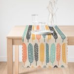 Krem Zemin Üzerinde Yaprak Desenli Dijital Baskılı Modern Runner Realhomes