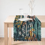 Siyah Zemin Üzerinde Yaprak Desenli Dijital Baskılı Modern Runner Realhomes