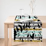 Beyaz Zemin Üzerinde Renkli Çizgili Yaprak Desenli Dijital Baskılı Modern Runner Realhomes