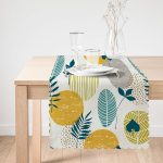 - Runner-7307-1 - Realhomes Beyaz Zemin Üzerinde Yaprak Desenli Dijital Baskılı Modern Runner Realhomes