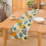 - Runner-7307 - Realhomes Beyaz Zemin Üzerinde Yaprak Desenli Dijital Baskılı Modern Runner Realhomes