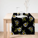 Siyah Zemin Üzerinde Papatya Desenli Dijital Baskılı Modern Runner Realhomes