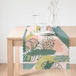 Soft Renkli Zeminde Onedraw Çizimli Yaprak Motifli Dijital Baskılı Modern Runner Realhomes