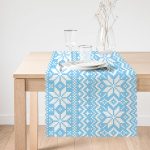 - Runner-7316-1 - Realhomes Mavi Zemin Üzerinde Kar Tanesi Motifli Dijital Baskılı Modern Runner Realhomes