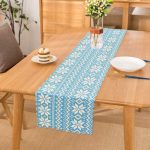 - Runner-7316 - Realhomes Mavi Zemin Üzerinde Kar Tanesi Motifli Dijital Baskılı Modern Runner Realhomes