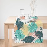 - Runner-7323-1 - Realhomes Beyaz Zemin Üzerinde Renkli Yaprak Desenli Dijital Baskılı Modern Runner Realhomes