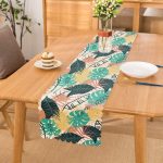 - Runner-7323 - Realhomes Beyaz Zemin Üzerinde Renkli Yaprak Desenli Dijital Baskılı Modern Runner Realhomes