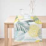 - Runner-7324-1 - Realhomes Beyaz Zemin Üzerinde Soft Renkli Yaprak Motifli Dijital Baskılı Modern Runner Realhomes