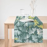 - Runner-7325-1 - Realhomes Renkli Zemin Üzerinde Onedraw Çizimli Yaprak Motifli Dijital Baskılı Modern Runner Realhomes