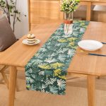 - Runner-7325 - Realhomes Renkli Zemin Üzerinde Onedraw Çizimli Yaprak Motifli Dijital Baskılı Modern Runner Realhomes