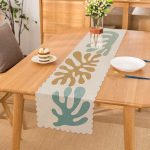 - Runner-7380 - Realhomes  Renkli Zemin Üzerinde Onedraw Çizimli Yaprak Motifli Dijital Baskılı Modern Runner Realhomes