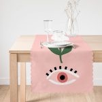 - Runner-7384-1 - Realhomes Pudra Zemin Üzerinde Onedraw Çizimli Çiçek Desenli Dijital Baskılı Modern Runner Realhomes