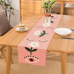 - Runner-7384 - Realhomes Pudra Zemin Üzerinde Onedraw Çizimli Çiçek Desenli Dijital Baskılı Modern Runner Realhomes