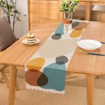 - Runner-7389 - Realhomes Renkli Zemin Üzerinde Onedraw Çizimli Oval Desenli Dijital Baskılı Modern Runner Realhomes