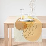 - Runner-7452-1 - Realhomes Renkli Zeminde Onedraw Çizimli Yaprak Desenli Dijital Baskılı Modern Runner Realhomes