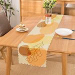 - Runner-7452 - Realhomes Renkli Zeminde Onedraw Çizimli Yaprak Desenli Dijital Baskılı Modern Runner Realhomes