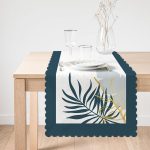 - Runner-7458-1 - Realhomes Beyaz Zeminde Onedraw Çizimli Yaprak Desenli Dijital Baskılı Modern Runner Realhomes