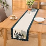 - Runner-7458 - Realhomes Beyaz Zeminde Onedraw Çizimli Yaprak Desenli Dijital Baskılı Modern Runner Realhomes