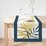 Beyaz Zeminde Renkli Yaprak Desenli Dijital Baskılı Modern Runner Realhomes