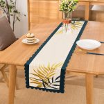 Beyaz Zeminde Renkli Yaprak Desenli Dijital Baskılı Modern Runner Realhomes