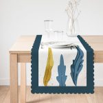 - Runner-7464-1 - Realhomes Beyaz Zeminde Renkli Yaprak Desenli Dijital Baskılı Modern Runner Realhomes