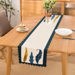 - Runner-7464 - Realhomes Beyaz Zeminde Renkli Yaprak Desenli Dijital Baskılı Modern Runner Realhomes