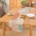 Renkli Zeminli Onedraw Çizimli Yaprak Desenli Dijital Baskılı Modern Runner Realhomes