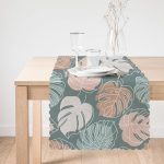 Renkli Zeminli Yaprak Desenli Dijital Baskılı Modern Runner Realhomes