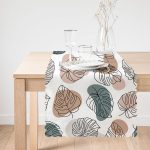 - Runner-7480-1 - Realhomes  Beyaz Zeminli Onedraw Çizimli Yaprak Motifli Dijital Baskılı Modern Runner Realhomes