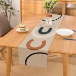 Renkli Zeminli One Draw Çizimli Geometrik Desen Dijital Baskılı Modern Runner Realhomes