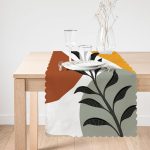 - Runner-7519-1 - Realhomes Renkli Zeminli Onedraw Çizimli Yaprak Desenli Dijital Baskılı Modern Runner Realhomes