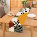 - Runner-7519 - Realhomes Renkli Zeminli Onedraw Çizimli Yaprak Desenli Dijital Baskılı Modern Runner Realhomes