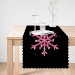 - Runner-7524-1 - Realhomes Siyah Zeminli Pembe Renkli Kar Tanesi Desenli Dijital Baskılı Modern Runner Realhomes