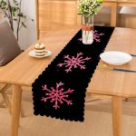 - Runner-7524 - Realhomes Siyah Zeminli Pembe Renkli Kar Tanesi Desenli Dijital Baskılı Modern Runner Realhomes