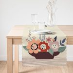 - Runner-7530-1 - Realhomes Rengarenk Zeminli Onedraw Çizimli Çiçek Desenli Dijital Baskılı Modern Runner Realhomes