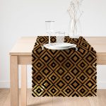 - Runner-7546-1 - Realhomes  Gold Zemin Üzerinde Siyah Geometrik Desenli Dijital Baskılı Modern Runner Realhomes