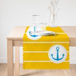 - Runner-7597-1 - Realhomes Sarı Zemin Üzerinde Çapa Çizimli Dijital Baskılı Modern Runner Realhomes