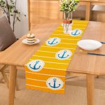 - Runner-7597 - Realhomes Sarı Zemin Üzerinde Çapa Çizimli Dijital Baskılı Modern Runner Realhomes